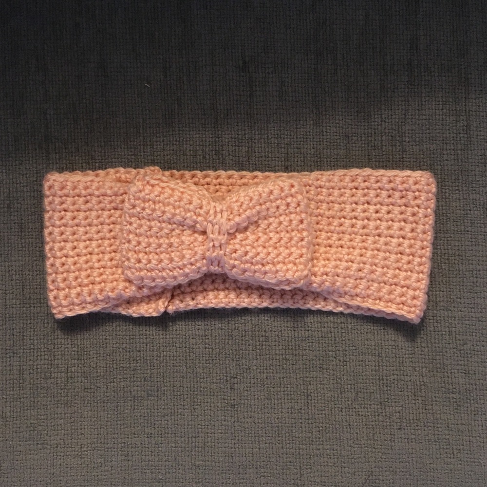 Peach / Pink Crocheted Bow Headband